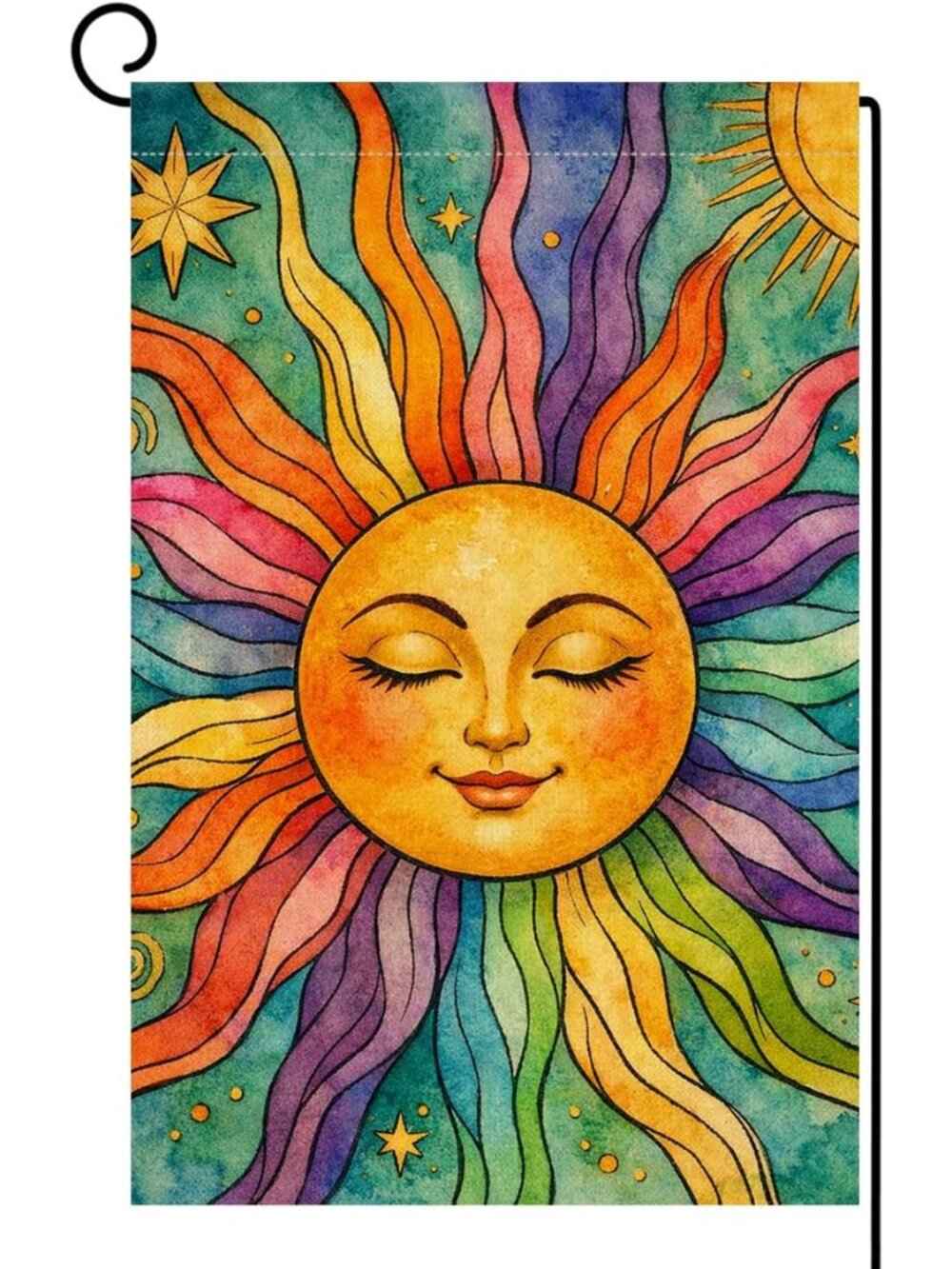 Summer Sunshine Garden Flag 12x18 Watercolor Boho Sun Yard Decor